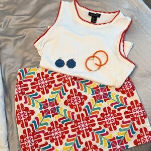 Rachel Zoe White Tank paired with this cute jmarie embroidered skirt